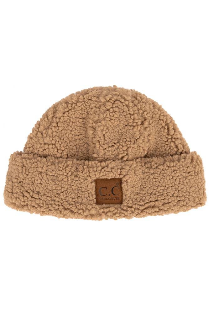 C.C Sherpa Cuff Beanie Hat with C.C Suede Logo