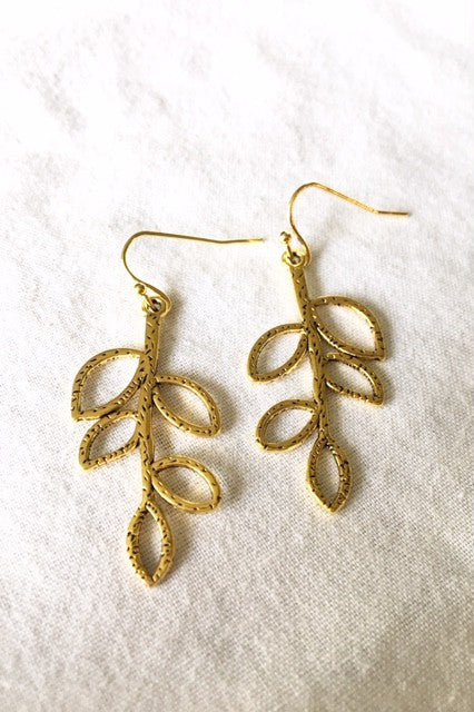 Gold Plate Cut Out Leaf Earrings