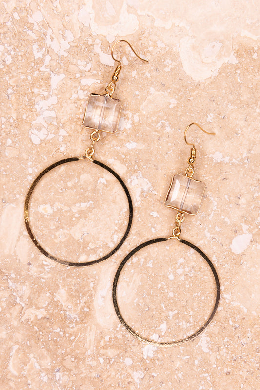 Square Glass Bead & Circle Earrings
