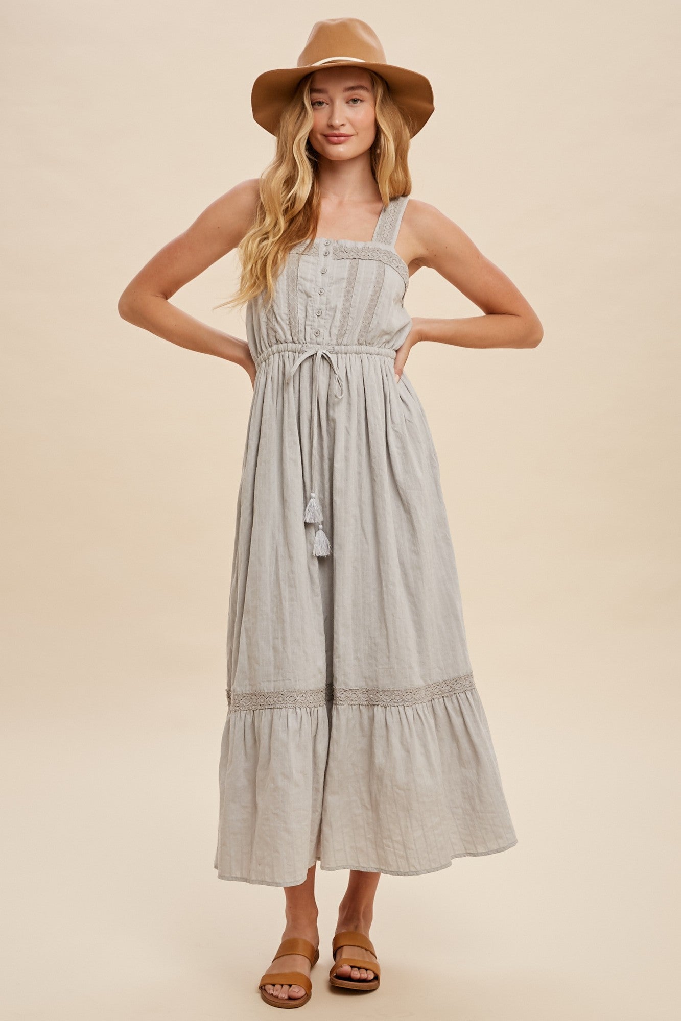 Sleeveless Lace Accent Prairie Dress