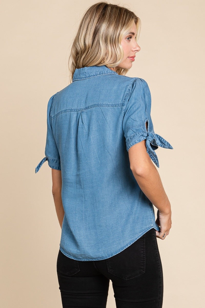 Chambray Tie Sleeve Top