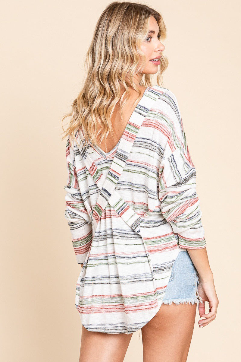 Striped Long Sleeve Slouchy Top