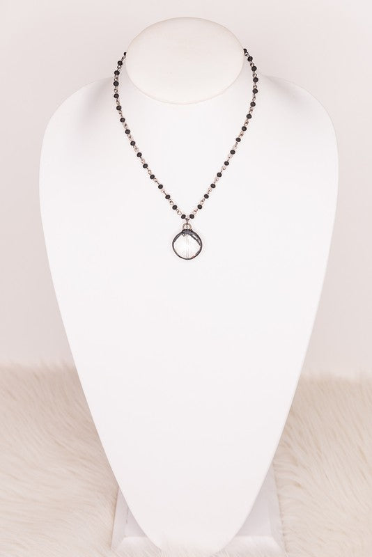 Crystal Pendant Black Beaded Necklace