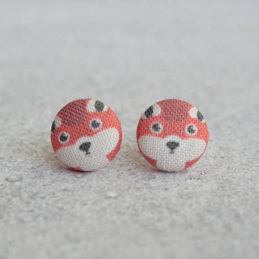 Red Fox Fabric Button Earrings