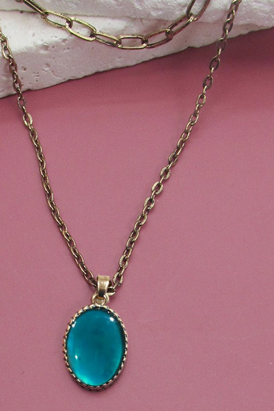 Turquoise Epoxy Burnish Metal Layered Necklace