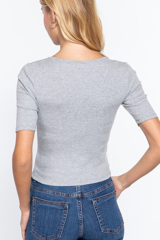 Short Sleeved Cropped Ribbed Top