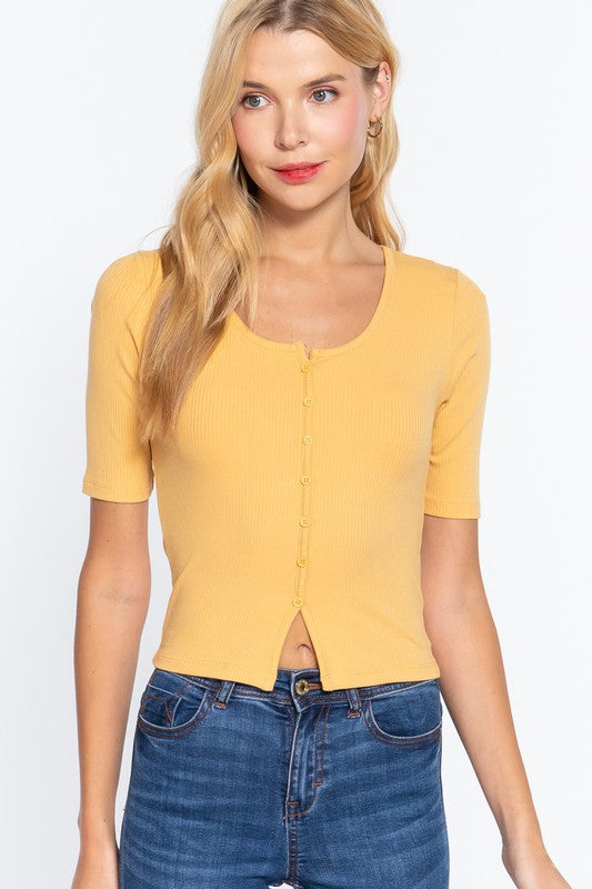 Short Sleeved Cropped Ribbed Top